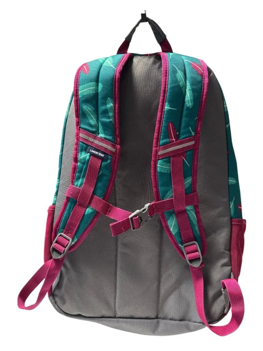 Lands End Feather Print Backpack With Adjustable Straps - Teal & Pink
